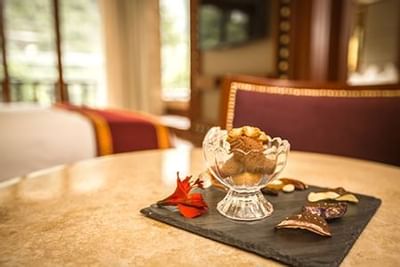 Close up of a fruit platter served in a room at Hotel Sumaq