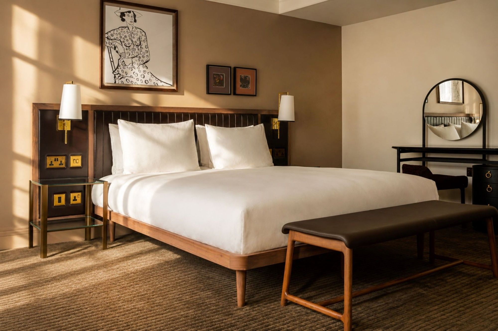Collection Superior room with white bedding, wooden furniture, wall sconces, and framed artwork at The May Fair Hotel, London