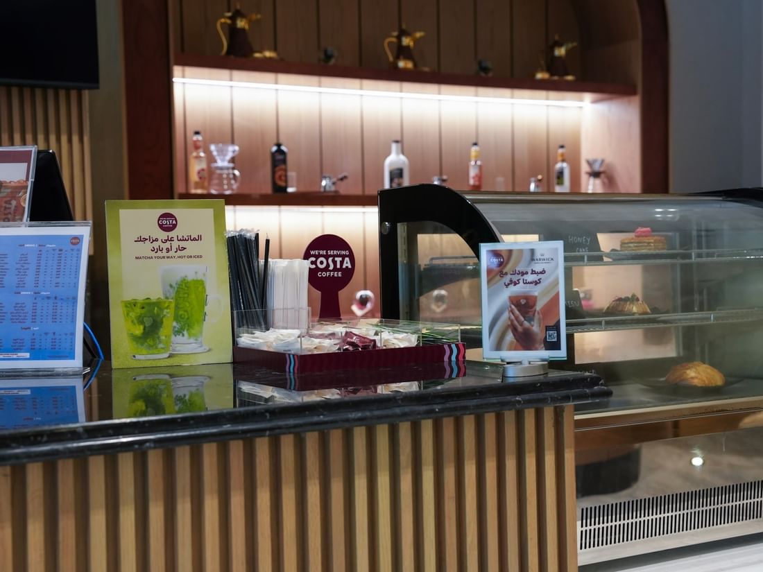 Costa Coffee display at the Coffee Lounge in the Warwick Hotel & Spa in Jeddah.