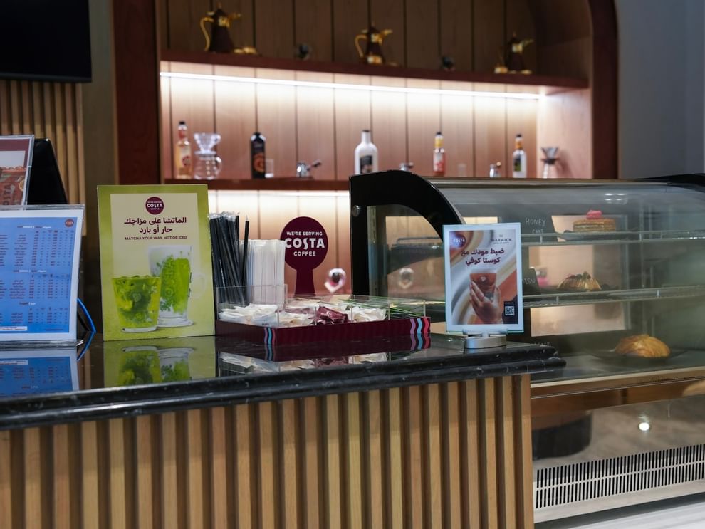 Costa Coffee display at the Coffee Lounge in the Warwick Hotel & Spa in Jeddah.