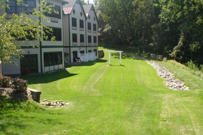 Wedding setup on an outdoor lawn beside the property