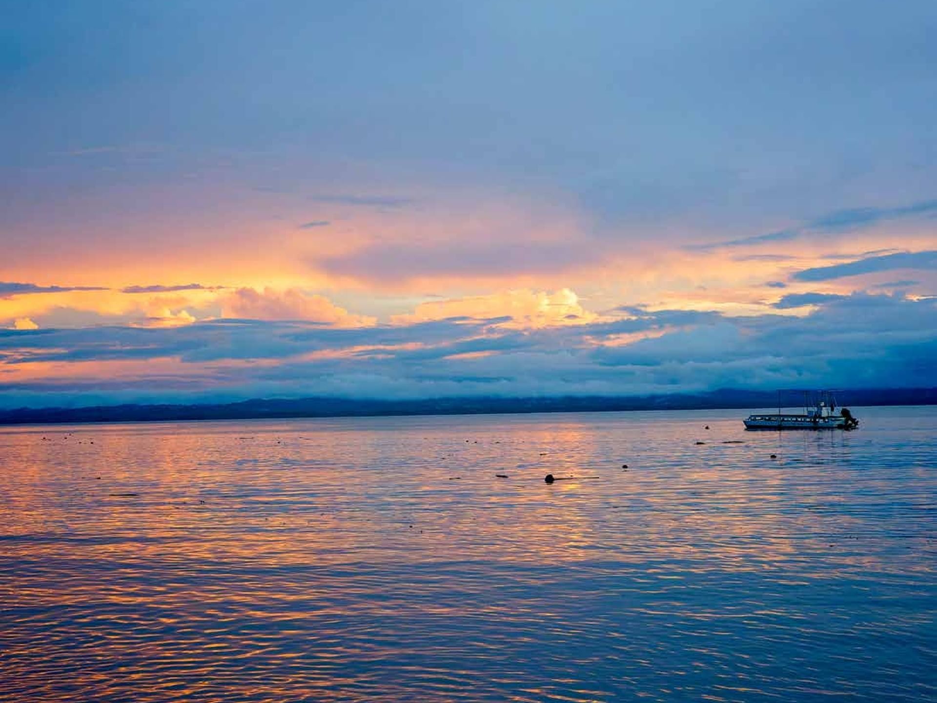 Distant view of Golfo Dulce with sunrise, Playa Cativo Lodge