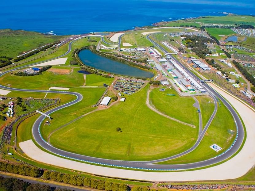 Aerial view of Phillip Island Circuit near Silverwater Resort