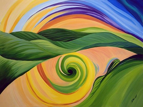 Abstract painting of green rolling hills near Oregon Garden Resort, the best places to stay in Silverton