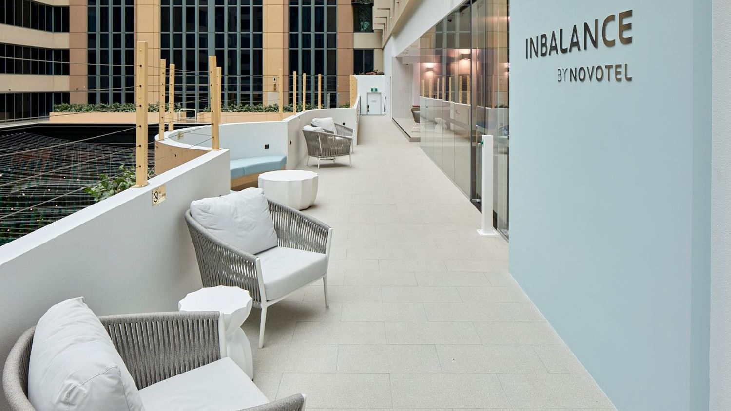 Outdoor lobby of In Balance at Novotel Melbourne on Collins