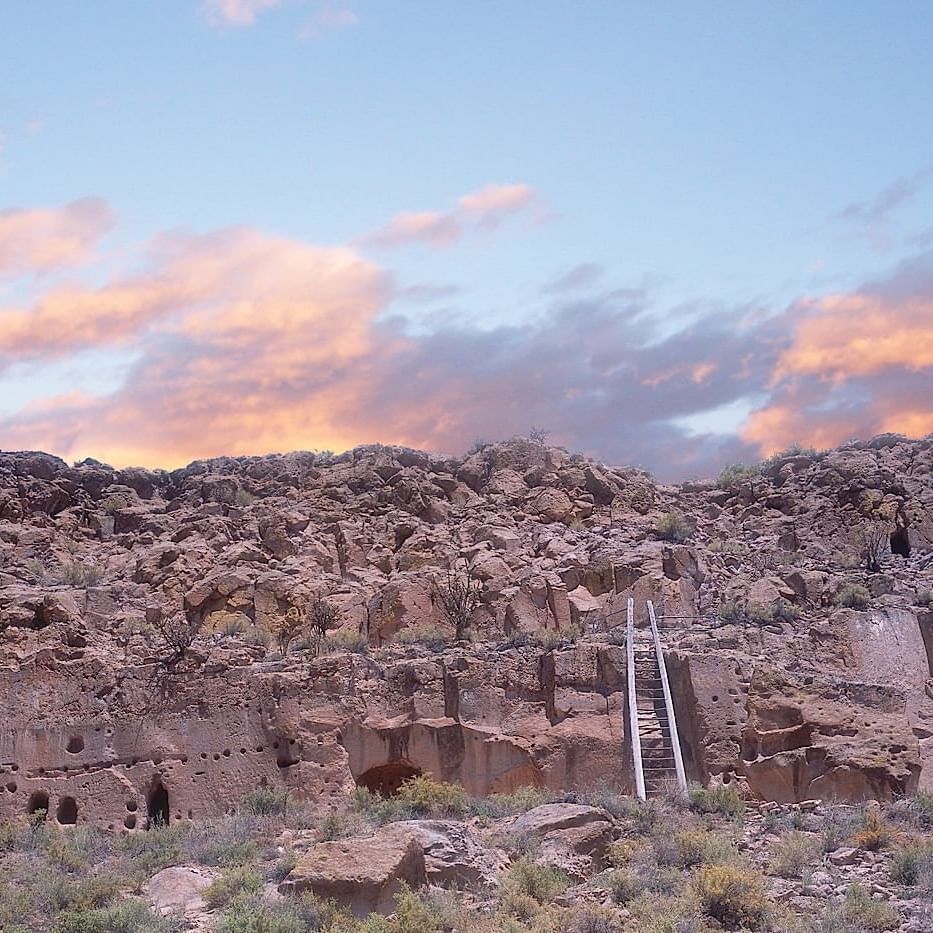 Wide view of the Puye Cliff Dwellings near Santa Claran Hotel