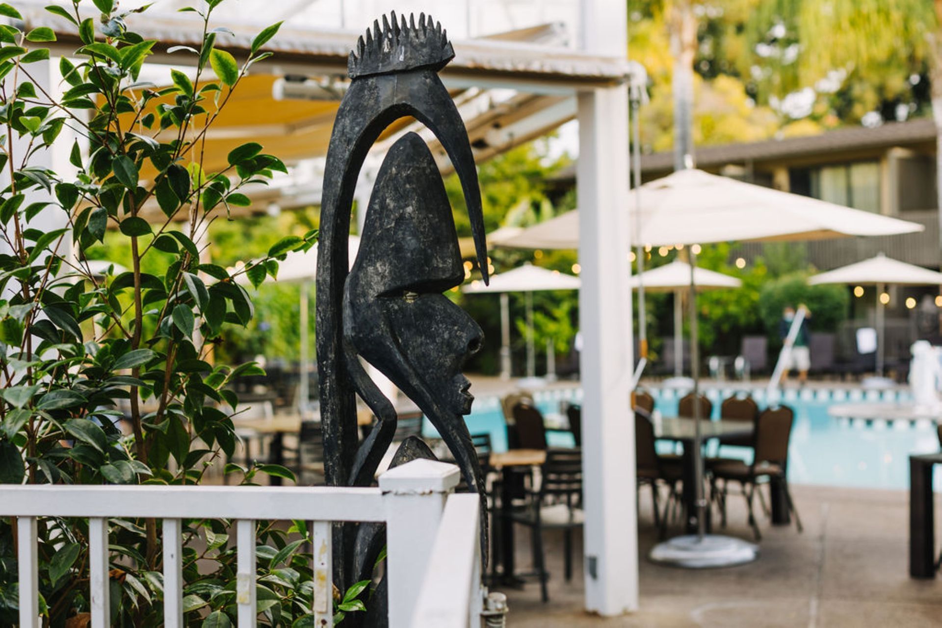 Hotel décor by an entrance at Dinah's Garden Hotel