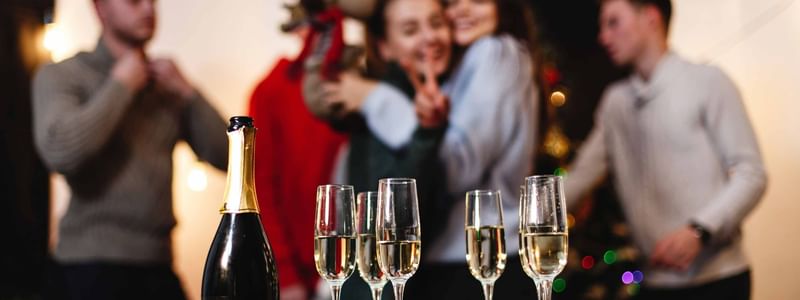 christmas work party with champagne