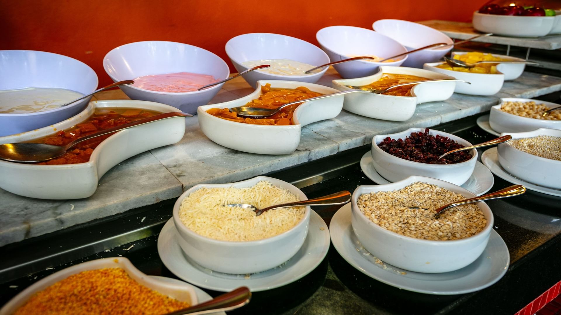 Cereals and fruits at buffet in La Huerta restaurant at Camino Real Guadalajara in Zapopan
