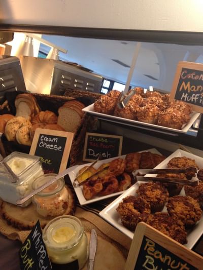 Variety of breakfast food in Albion Café at Albion Miami Beach