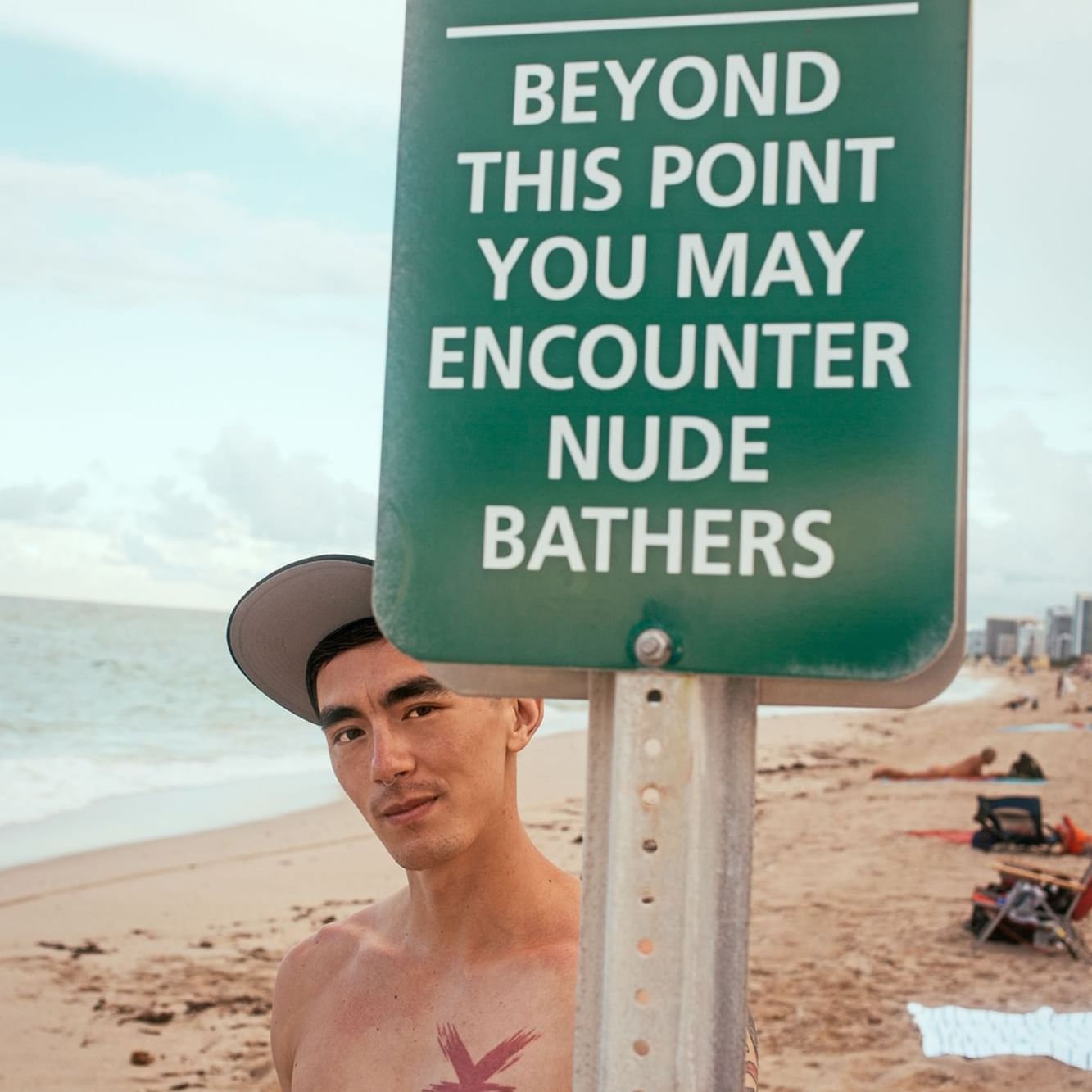 A beach sign warns that 