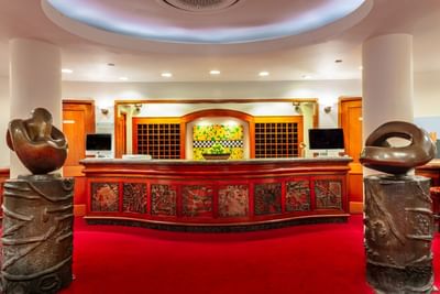 Lobby with side sculptures