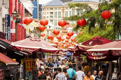 Crowded Chinatown Street near Goodwood Park Hotel