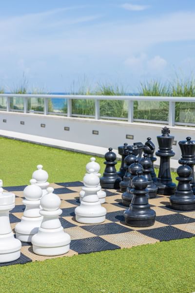 Gigantic chess pieces on the roof top at Costa Beach Resort