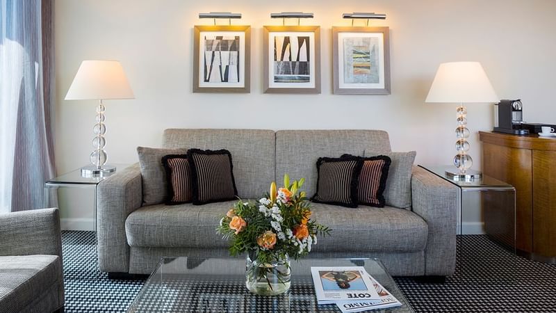 Living room of the Penthouse Terrace Suite at Warwick Geneva