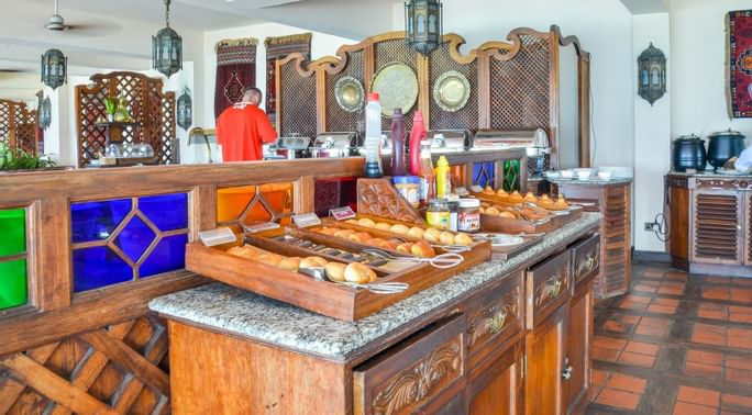 A display of freshly baked goods at Zanzibar Serena Hotel