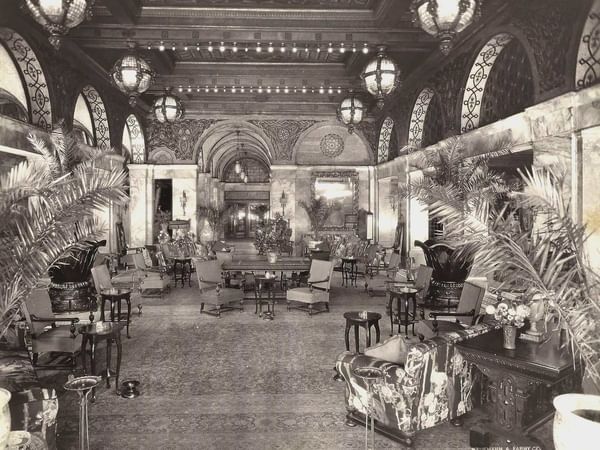 Black & white historical photo of Lobby at Congress Plaza