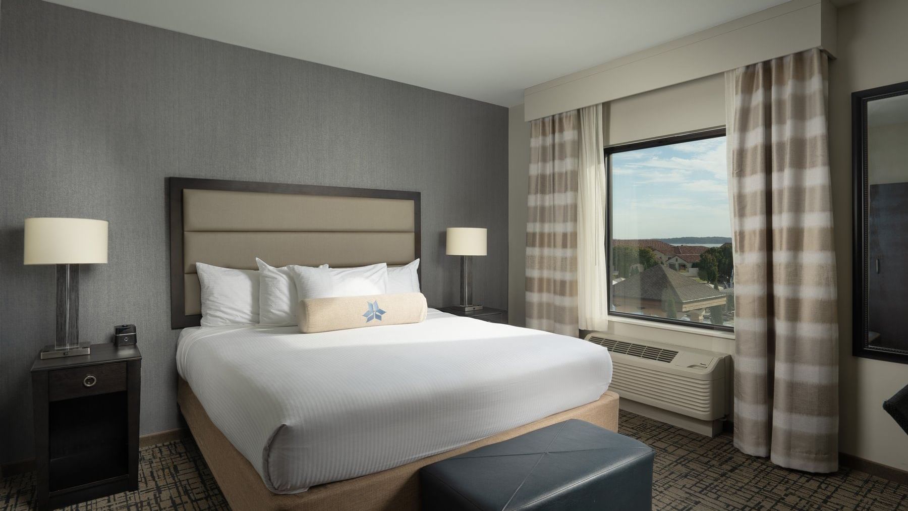 Cozy bed with a view in King Room at Shangri-La Monkey Island