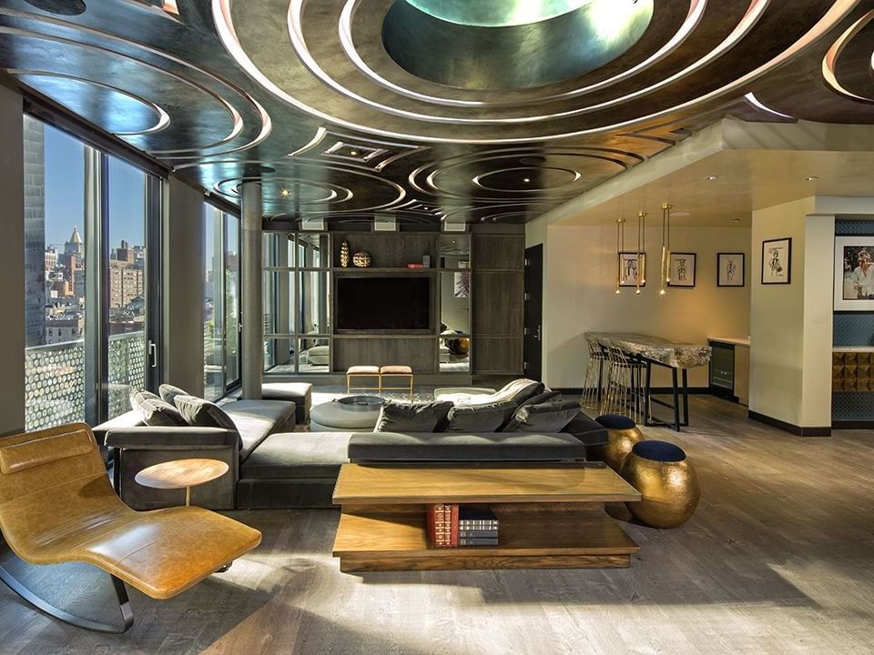 Fully glassed living room in Guesthouse at Dream Downtown NYC