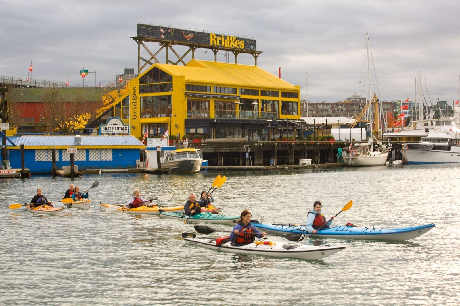 View of entertaining Kayaking experience at Granville Island