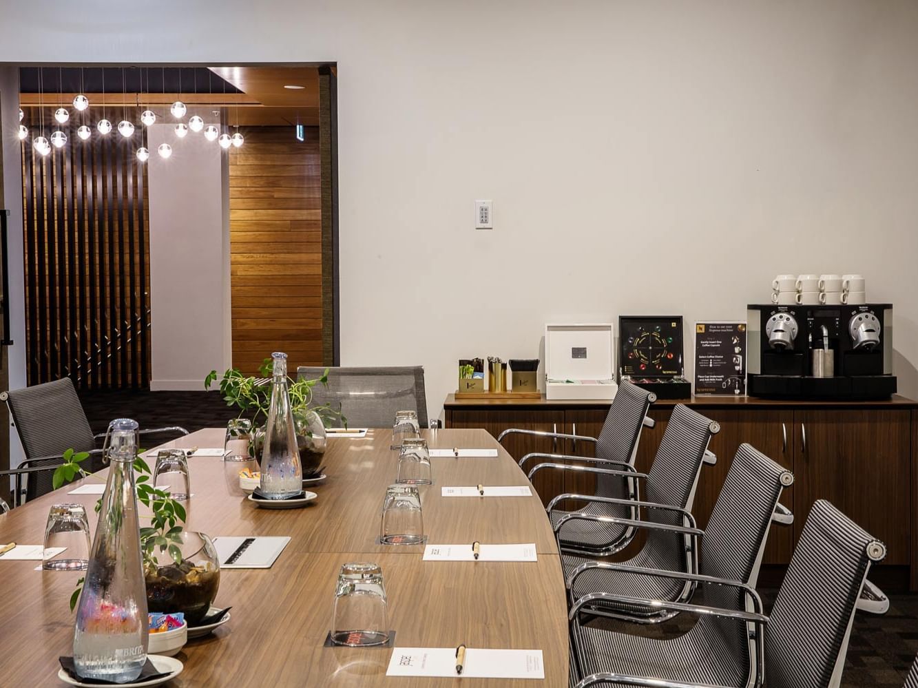 Boardroom table set-up in a Meeting Room at Jasper Hotel