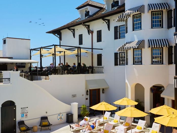 Rooftop dining area at The Pearl Hotel, Rosemary Beach, FL