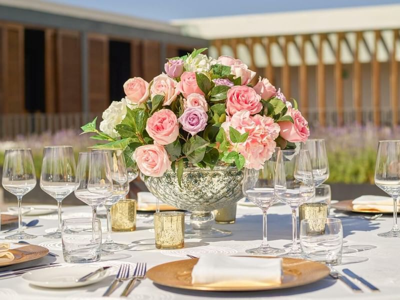 Banquet tables arranged for a wedding at Live Aqua Resorts