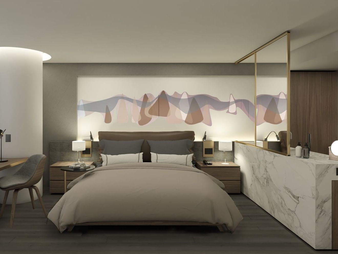 Concept design of Standard Grand King Bedroom at Wyndham Grand