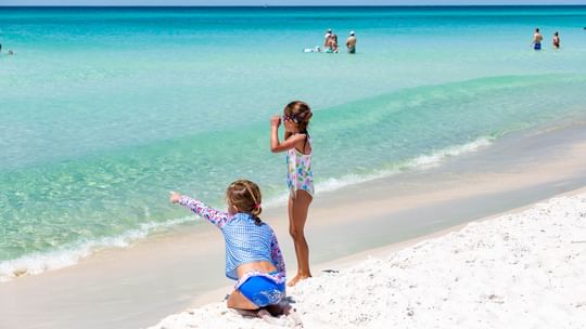 Kids exploring the sea on a sunny day near Camp Creek Inn