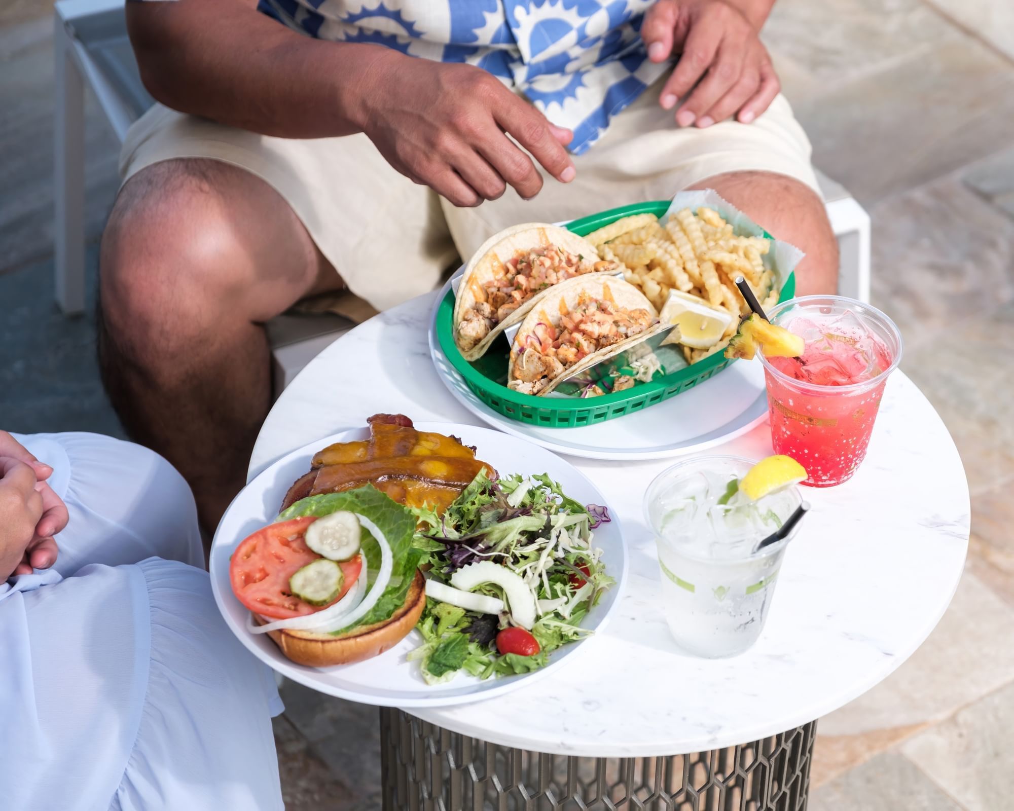 a table with food and drinks on it