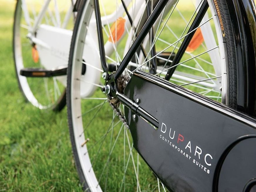 Close-up of bicycle wheel at Duparc Contemporary Suites