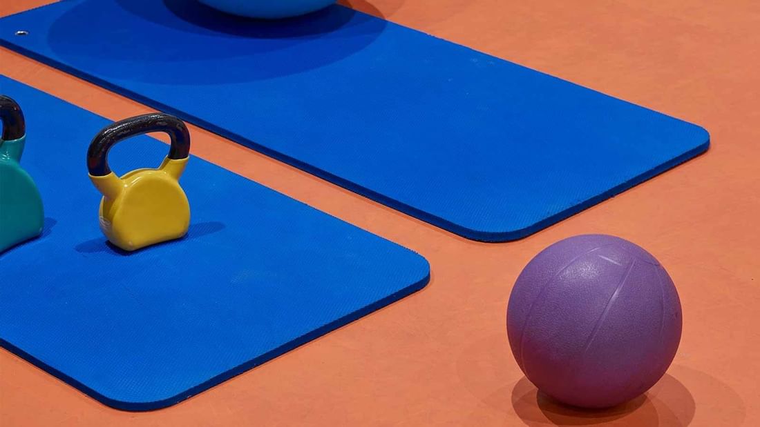 gym equipment on yoga mats at Pullman Melbourne on the park