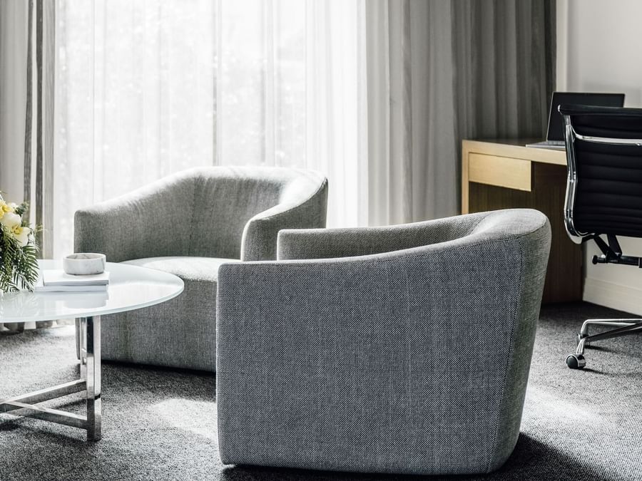 Lounge area & desk in 2 Bed Superior Room at The Como Melbourne