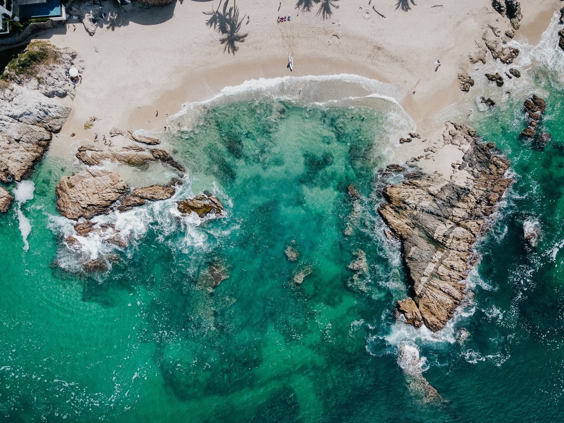 Aerial view of Conchas Chinas Beach near Plaza Pelicanos Grand Beach Resort