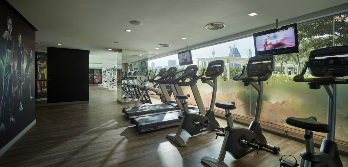 A row of fitness equipment in Fitness Centre at Sunway Putra Hotel