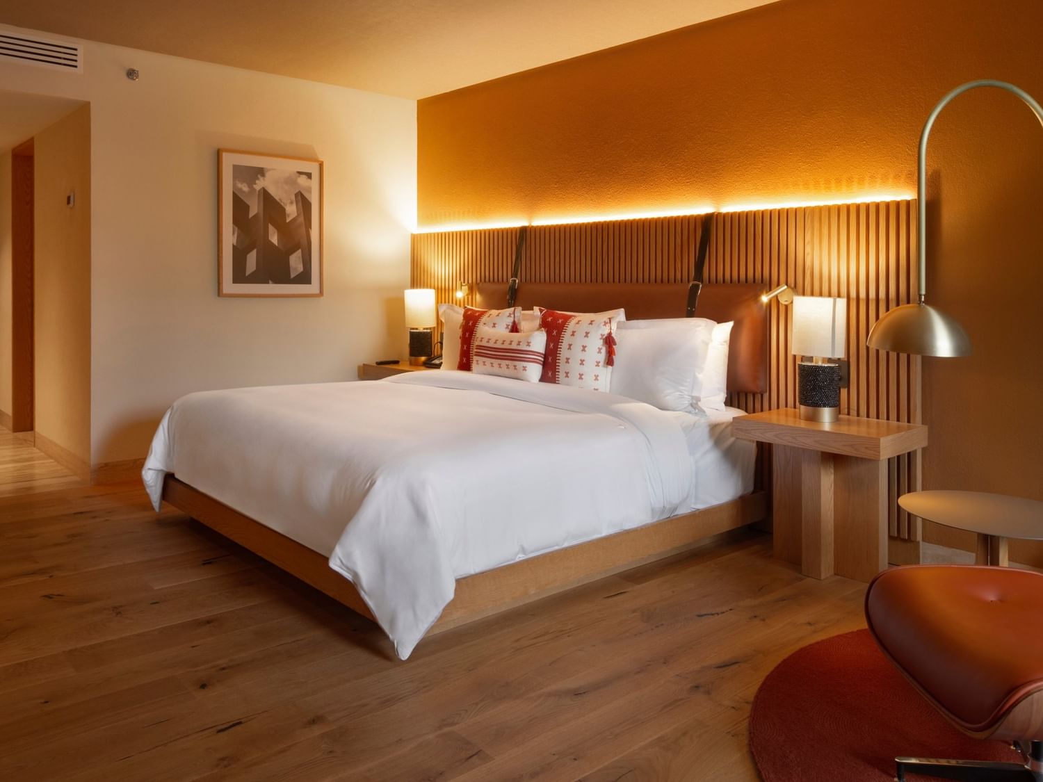King Superior Camino Real Club room with wooden floors and warm decor at Camino Real Polanco Mexico, Ciudad de Mexico.