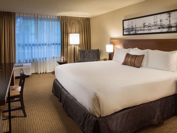 Bed in modern hotel room