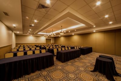 Class room table set-up in Loretto Hall at Araiza Hotel Palmira