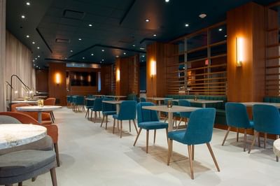 Table set for 2 people in Loft106 restaurant at Matrix Hotel