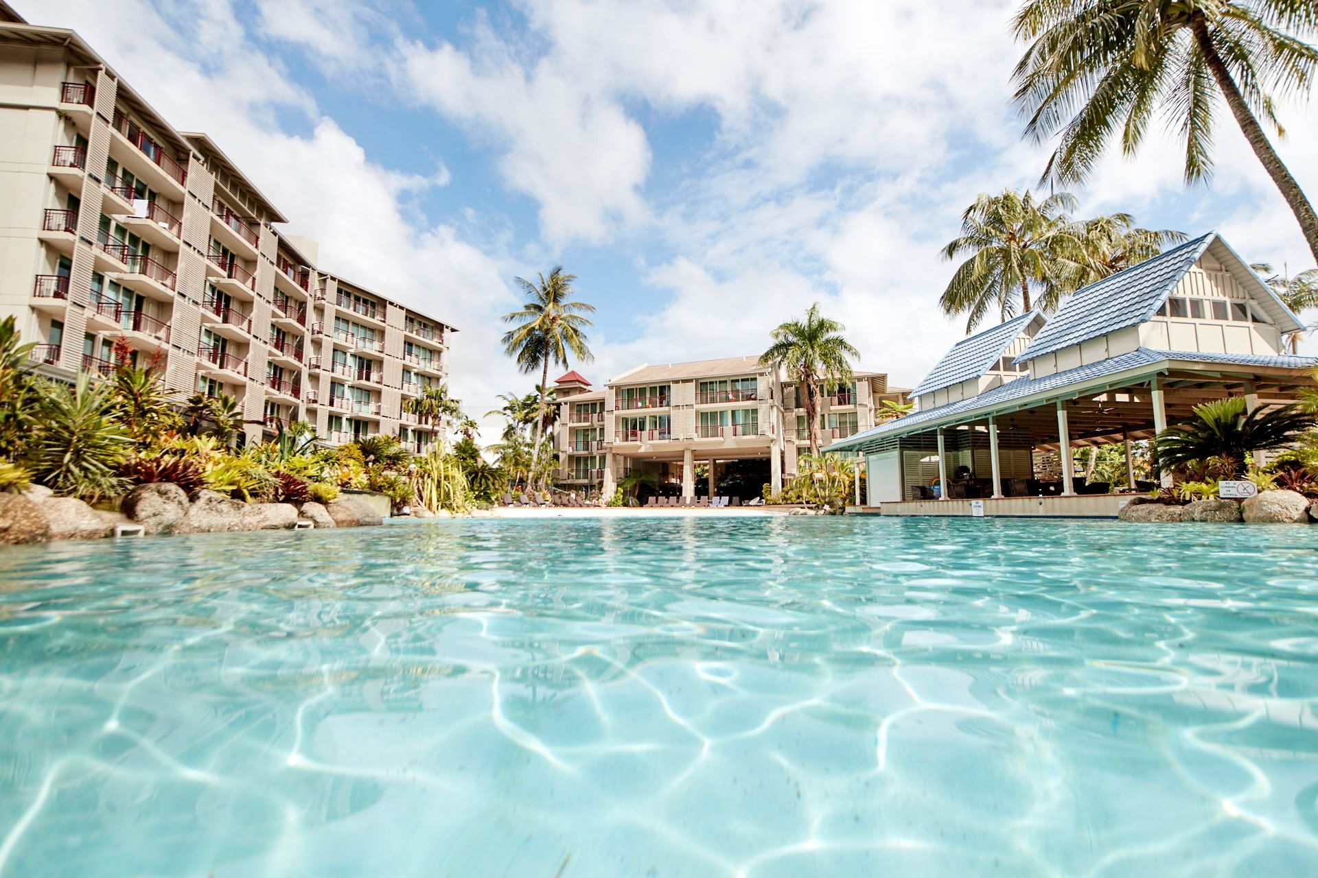 Hotel view from pool in Novotel Cairns Oasis   