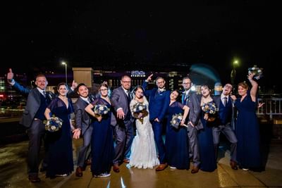 wedding party posing for fun picture