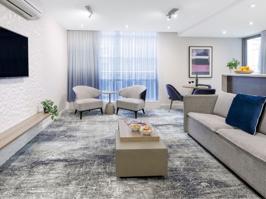 Living Room in 2 Bedroom Apartment at Brady Apartment Hotel Flinders Street