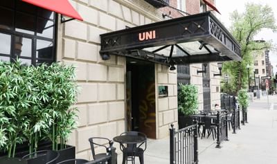Exterior view of the entrance of UNI Restaurant at Eliot Hotel