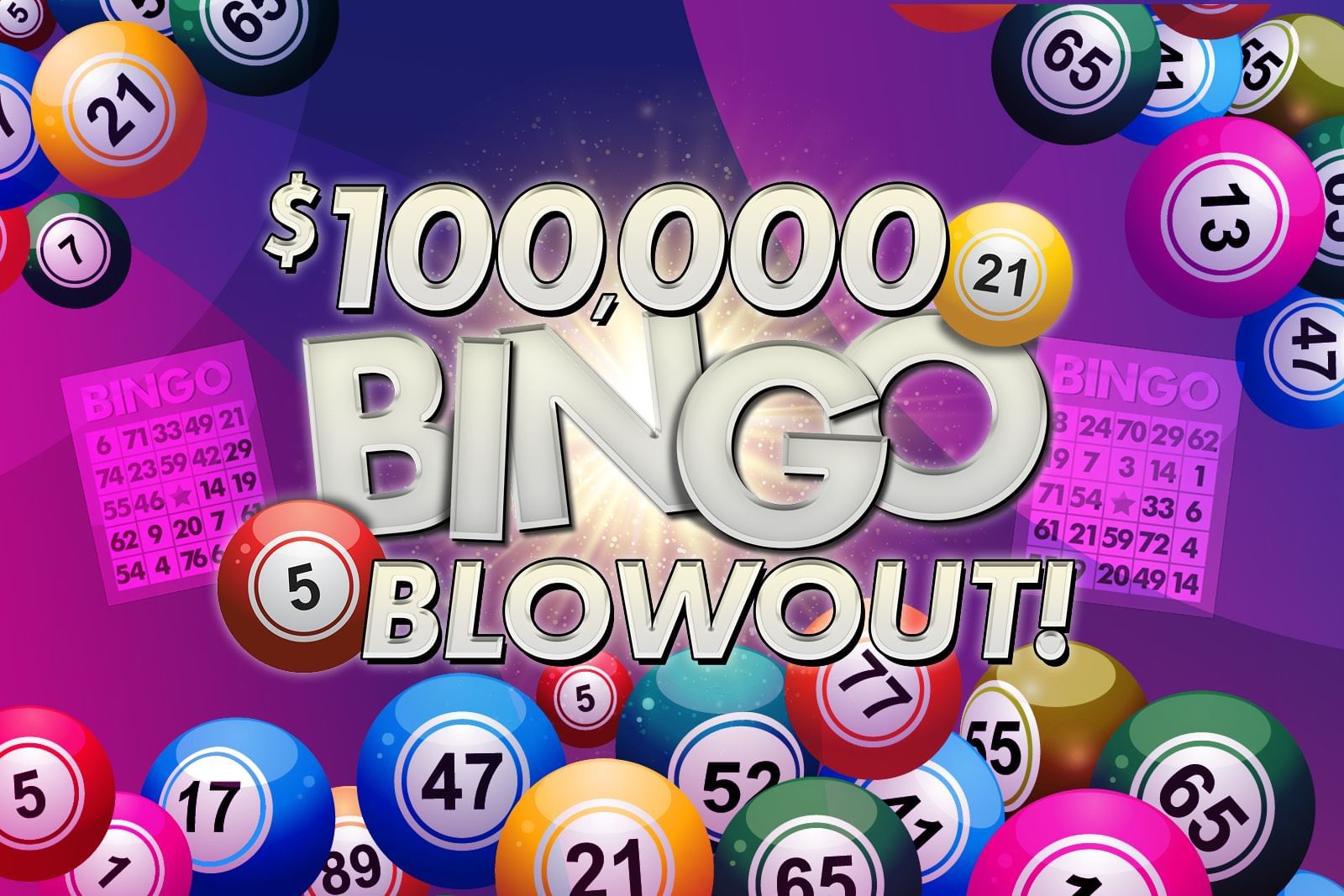 $100,000 Bingo Blowout Logo with Bingo Balls in Background