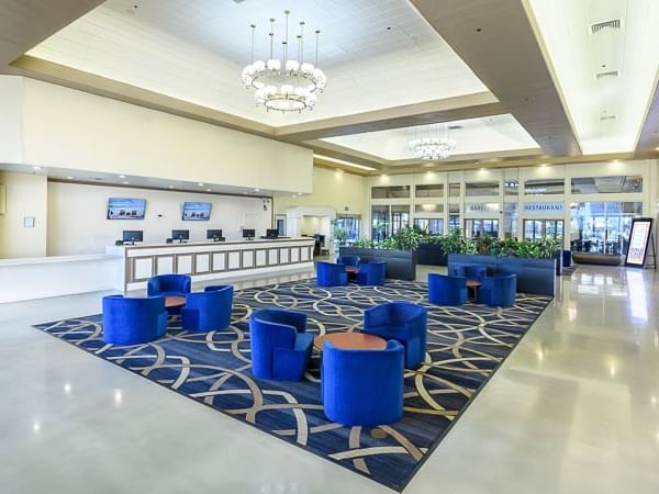 Interior of the Lobby lounge area & front desk at Alexis Park Resort