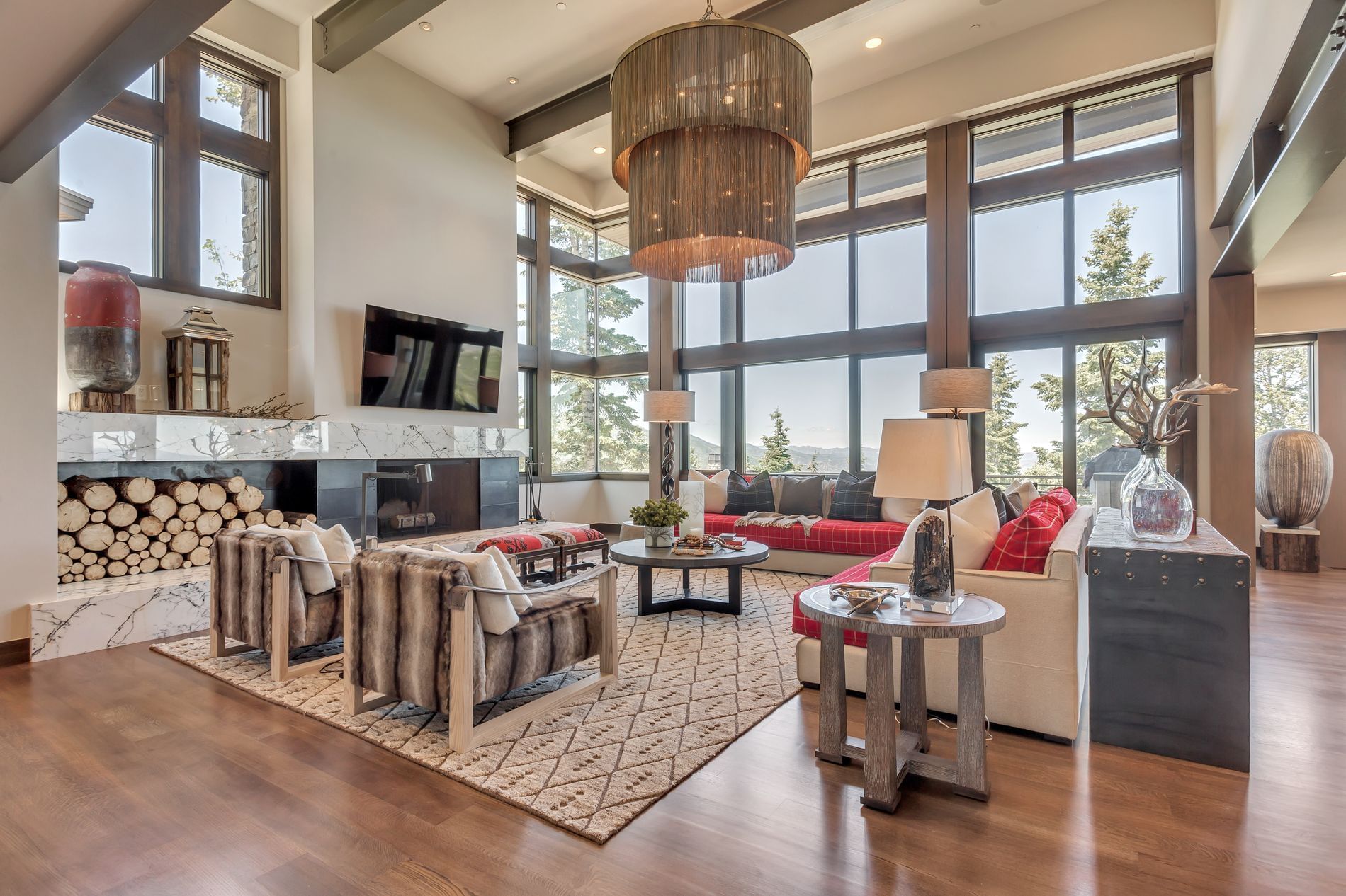 Living room area with interior of a home at Stein Eriksen Residences