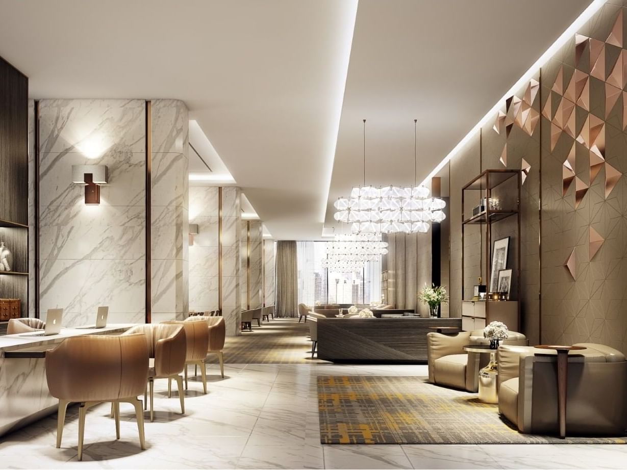 Comfy sofas in luxury lobby at Eastin Hotels