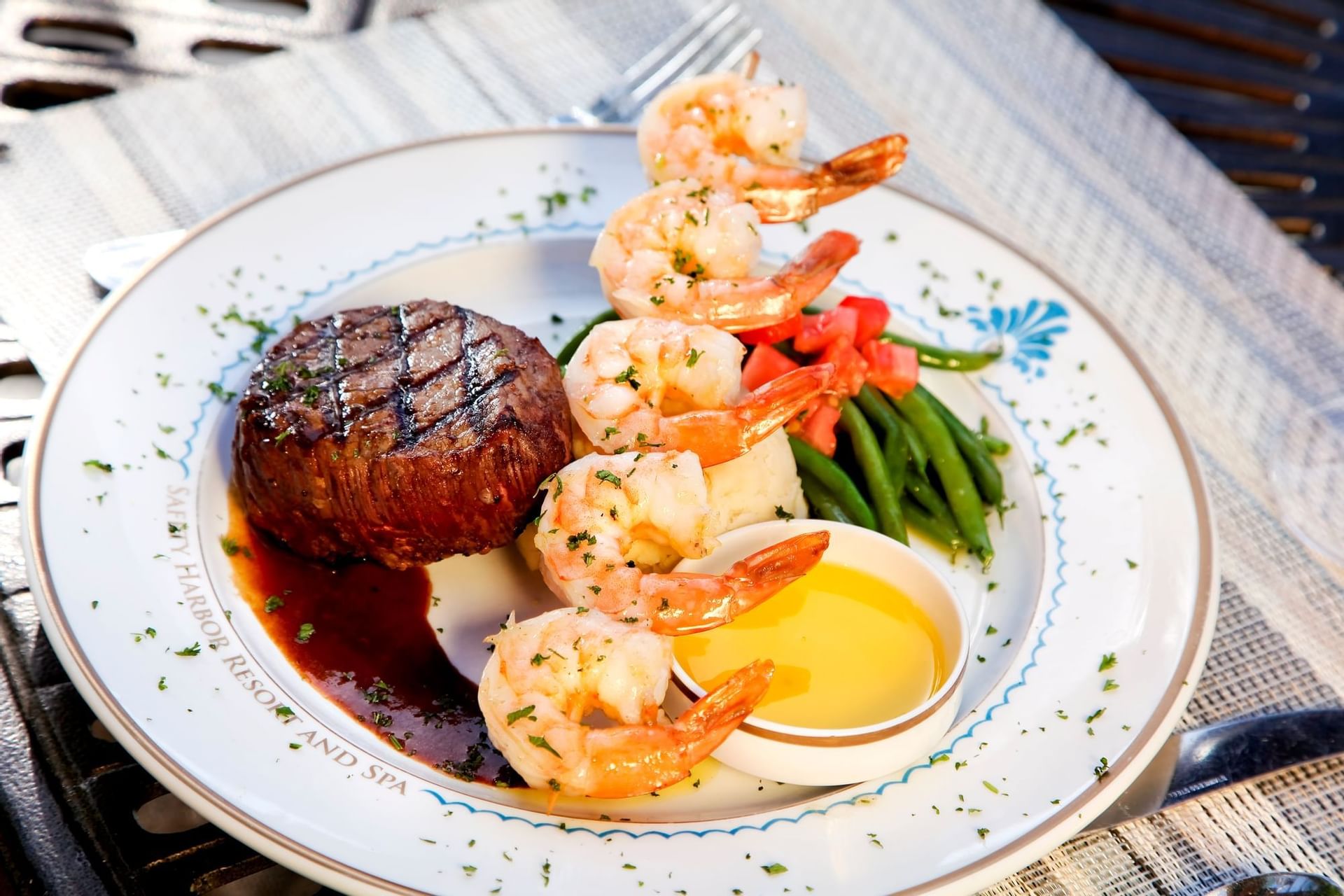 Prawns dish in Fountain Grille at Safety Harbor Resort & Spa