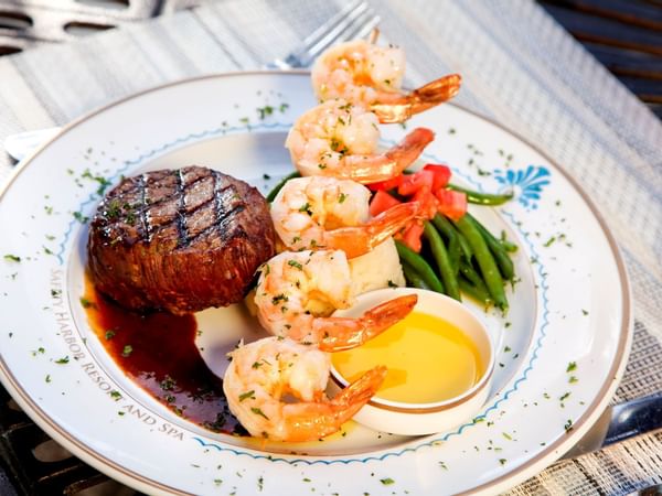 Prawns dish in Fountain Grille at Safety Harbor Resort & Spa