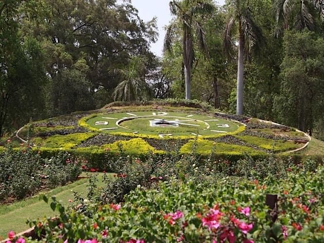 Garden with floral clock & palm trees in Sayaji Bagh Vadodara near Eastin Residences Vadodara